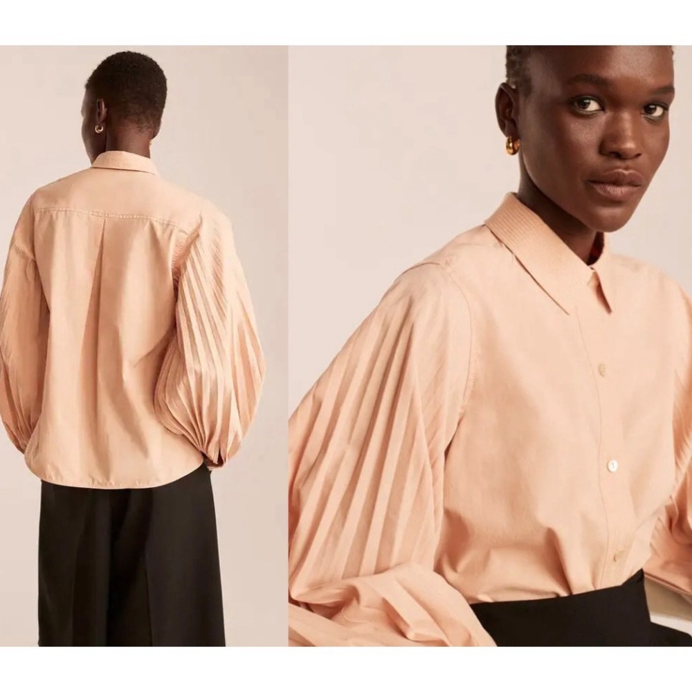 Rebecca Taylorβ || Long-Sleeve Slub Button Down Pleated Balloon Sleeves Pink M